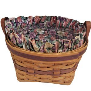 Longaberger Large Petunia Basket with Floral Fabric Purse and Plastic Liner